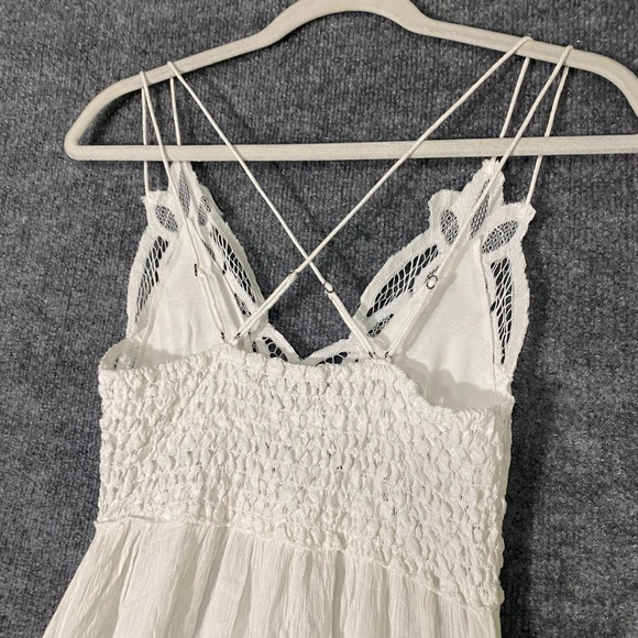Free People Mini Dress Small White Adella Slip A-Line Lace Ruffle - Picture 8 of 16